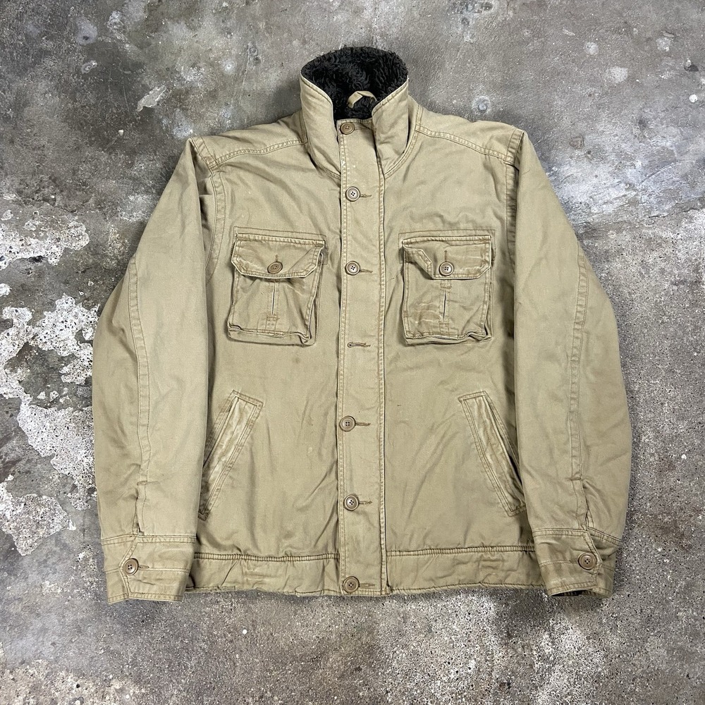 Vintage Y2K Aeropostale Field Jacket Size Large Tan Sherpa Lined Full Zip